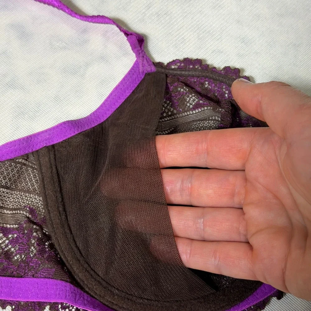 Wacoal Retro Chic 65191‎ Purple Brown Floral Lace Underwire Bra 36D Full Figure